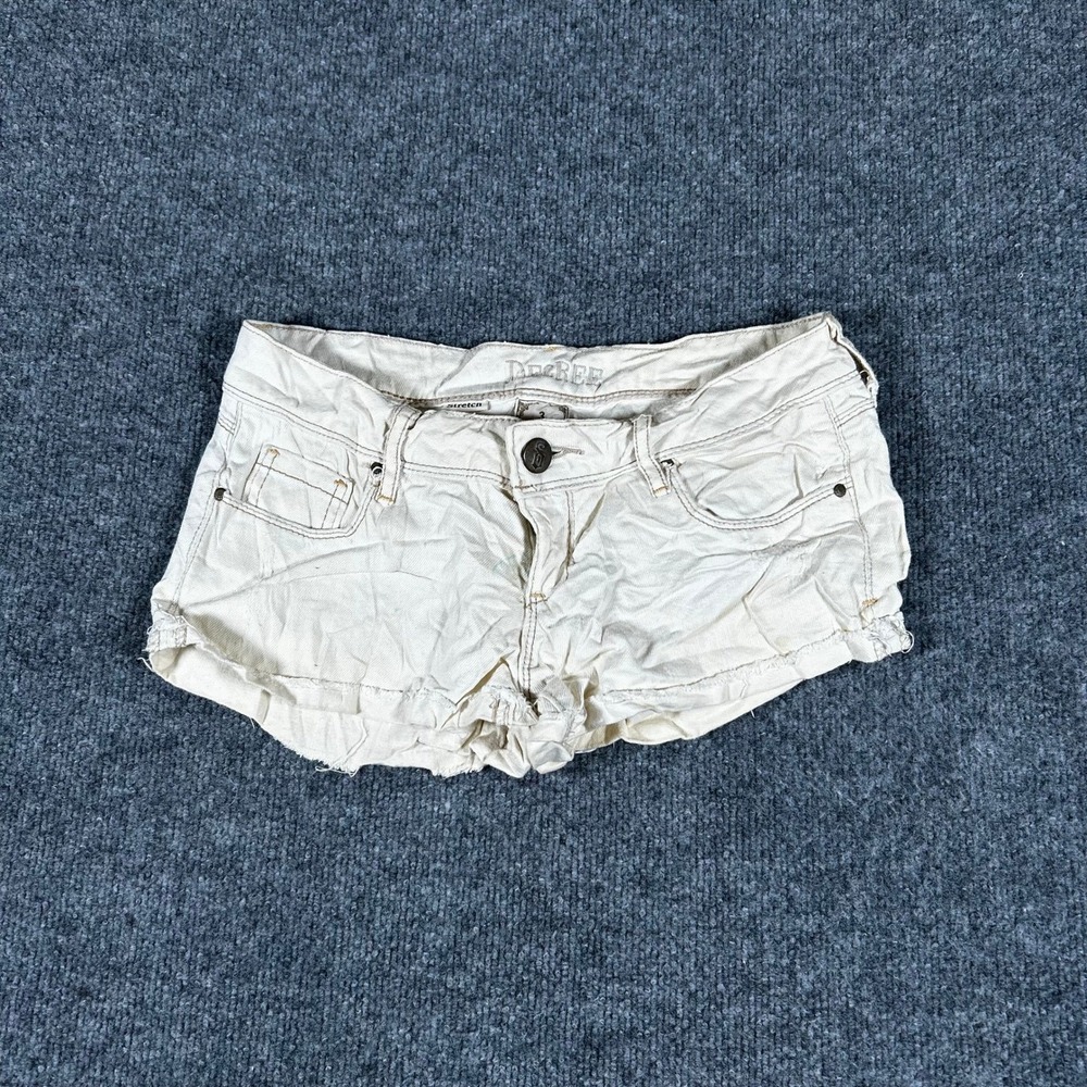 Decree Shorts Womens Size 3 Cream Off-White Low Rise Raw Hem Stretch Denim